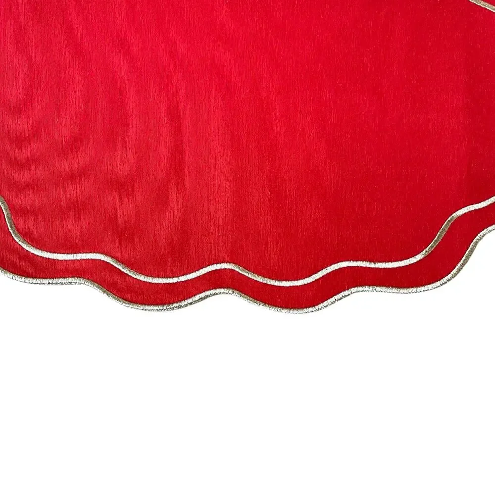Max Studio Embroidered Cotton Placemats 13x19 Red & Gold Scalloped Set of 4 NEW